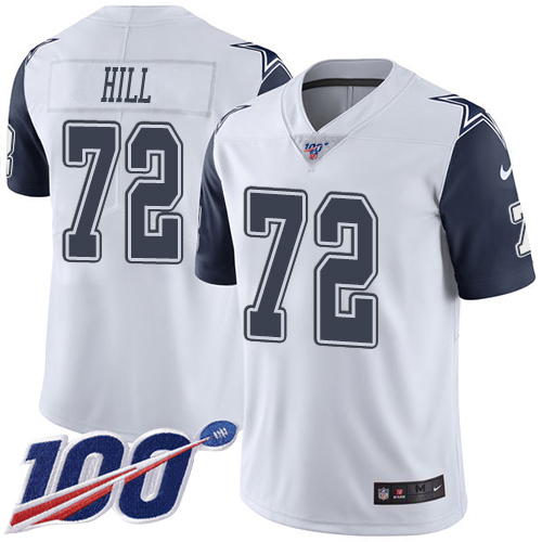 Personalized Cowboys #72 Trysten Hill White Men’s Stitched NFL Limited Rush 100th Season Jersey