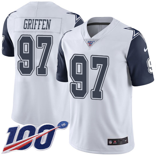 Personalized Cowboys #97 Everson Griffen White Men’s Stitched NFL Limited Rush 100th Season Jersey