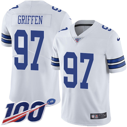 Personalized Cowboys #97 Everson Griffen White Men’s Stitched NFL 100th Season Untouchable Limited Jersey