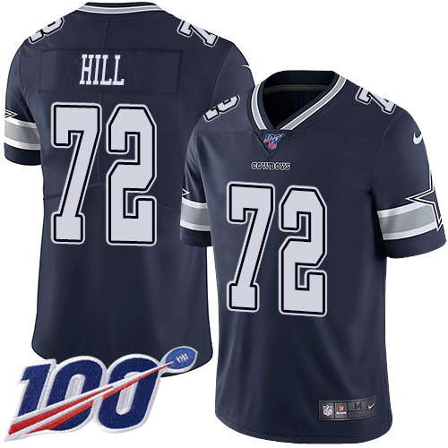 Personalized Cowboys #72 Trysten Hill Navy Blue Team Color Men’s Stitched NFL 100th Season Untouchable Limited Jersey