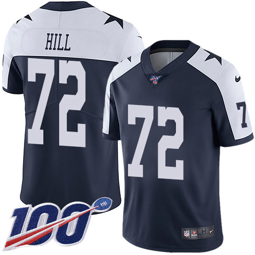 Personalized Cowboys #72 Trysten Hill Navy Blue Thanksgiving Men’s Stitched NFL 100th Season Throwback Limited Jersey