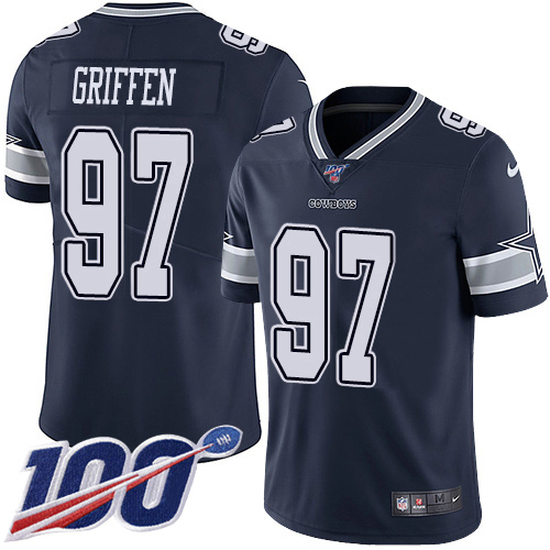 Personalized Cowboys #97 Everson Griffen Navy Blue Team Color Men’s Stitched NFL 100th Season Untouchable Limited Jersey