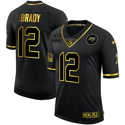 Personalized Buccaneers 12 Tom Brady Black Gold 2020 Salute To Service Limited Jersey