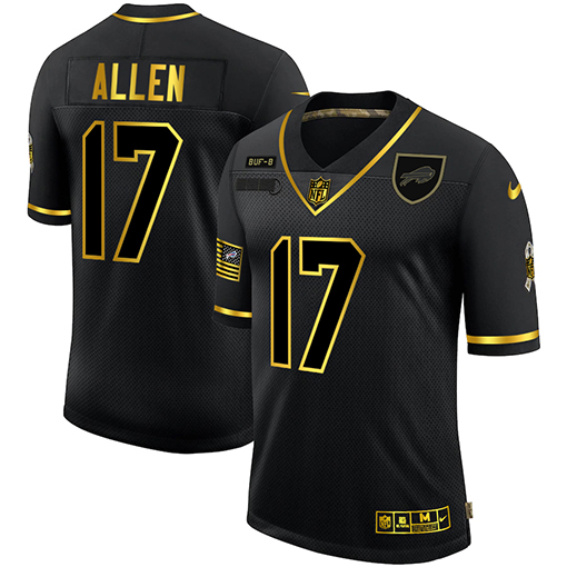 Personalized Bills 17 Josh Allen Black Gold 2020 Salute To Service Limited Jersey