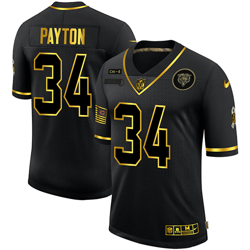 Personalized Bears 34 Walter Payton Black Gold 2020 Salute To Service Limited Jersey