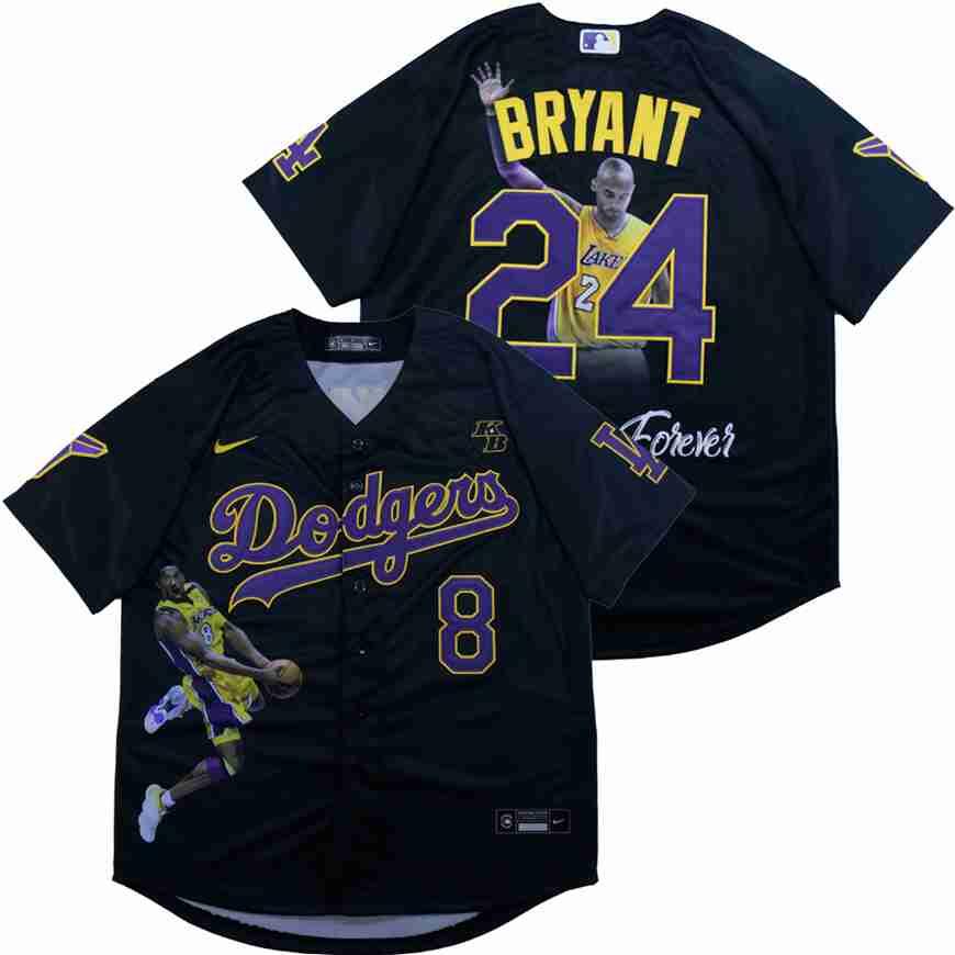 Personalized Men’s Los Angeles Dodgers #8 #24 Kobe Bryant Black With KB Patch Cool Base Stitched MLB Fashion Jersey
