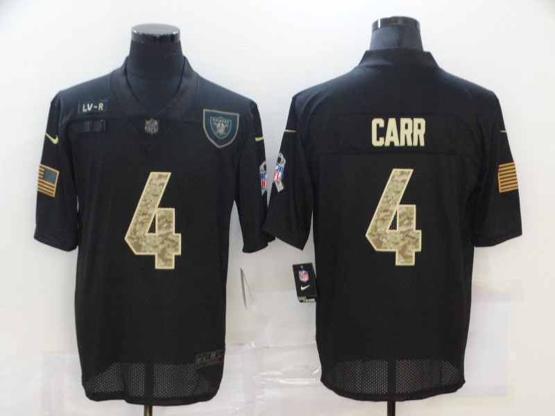 Personalized Raiders 4 Derek Carr Black Camo 2020 Salute To Service Limited Jersey
