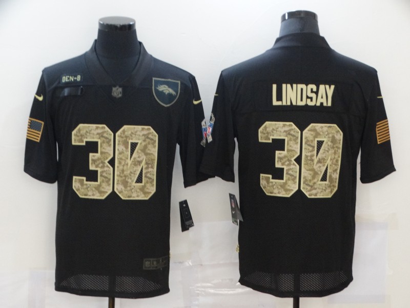 Personalized Broncos 30 Phillip Lindsay Black Camo 2020 Salute To Service Limited Jersey