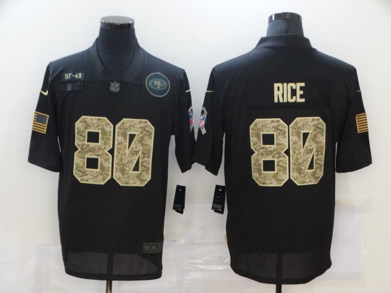 Personalized 49ers 80 Jerry Rice Black Came 2020 Salute To Service Limited Jersey