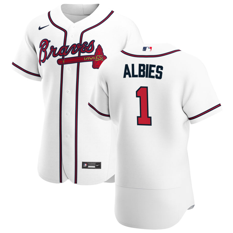 Personalized Atlanta Braves #1 Ozzie Albies Men’s White Home 2020 Authentic Player MLB Jersey