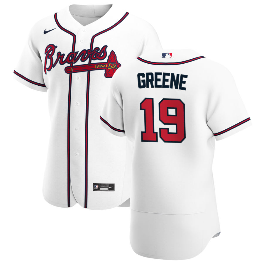 Personalized Atlanta Braves #19 Shane Greene Men’s White Home 2020 Authentic Player MLB Jersey