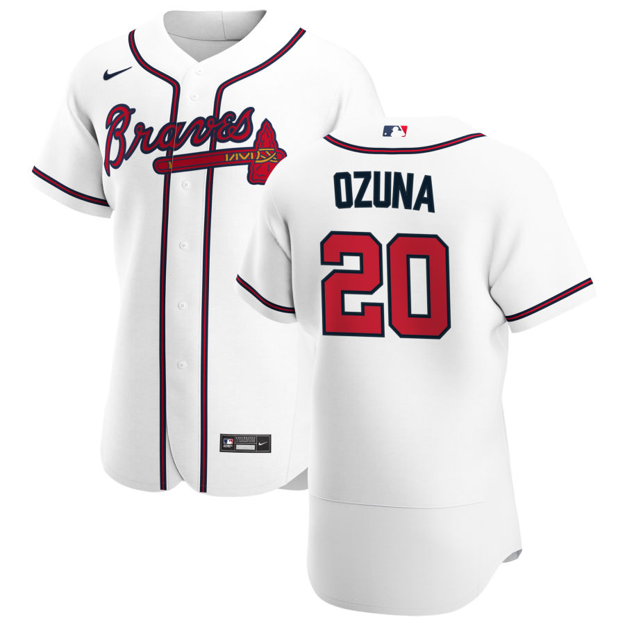 Personalized Atlanta Braves #20 Marcell Ozuna Men’s White Home 2020 Authentic Player MLB Jersey