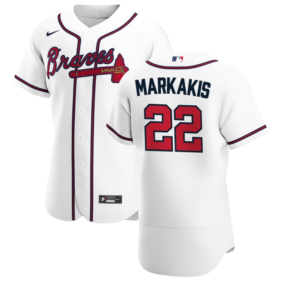Personalized Atlanta Braves #22 Nick Markakis Men’s White Home 2020 Authentic Player MLB Jersey