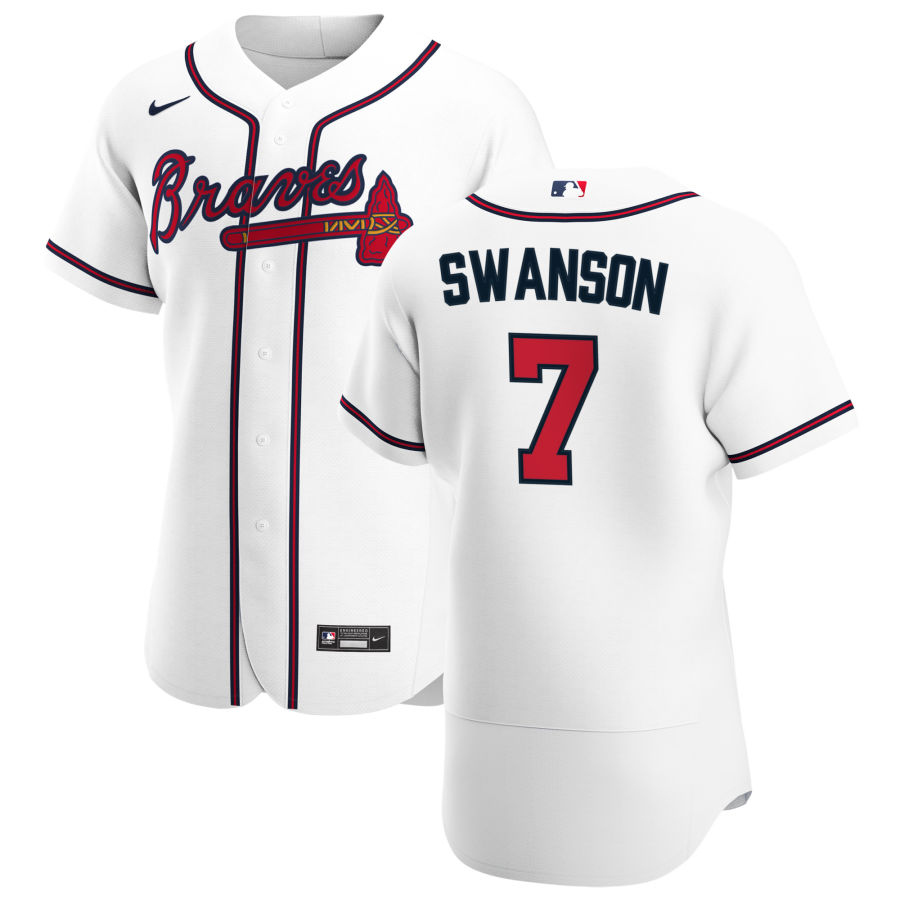 Personalized Atlanta Braves #7 Dansby Swanson Men’s White Home 2020 Authentic Player MLB Jersey