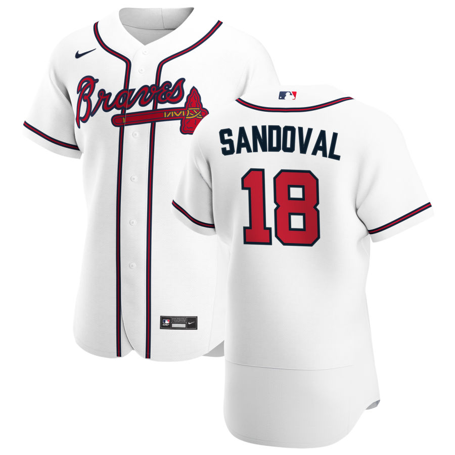 Personalized Atlanta Braves #18 Pablo Sandoval Men’s White Home 2020 Authentic Player MLB Jersey