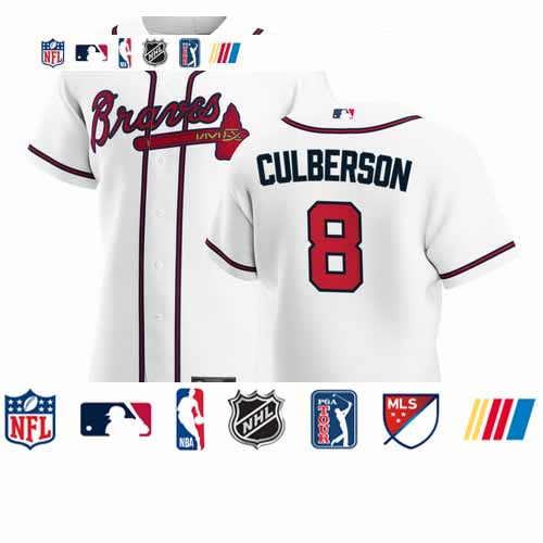 Personalized Atlanta Braves #8 Charlie Culberson Men’s White Home 2020 Authentic Player MLB Jersey