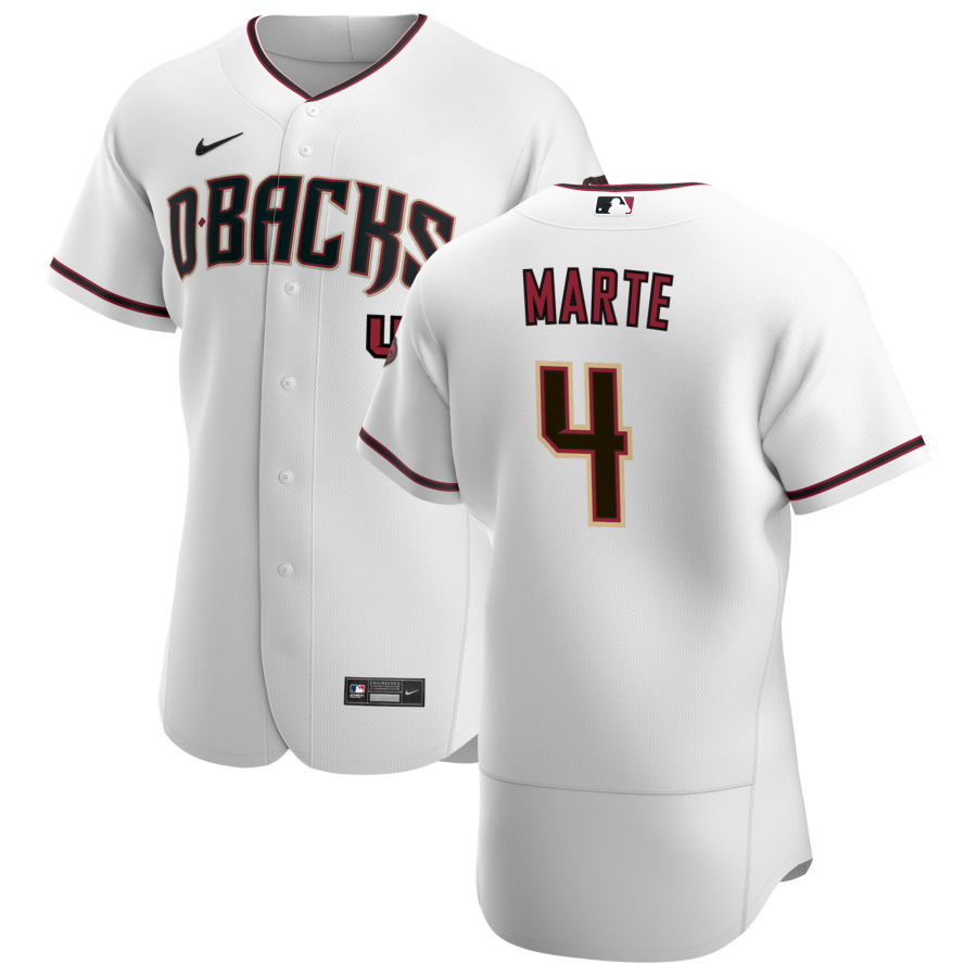 Personalized Arizona Diamondbacks #4 Ketel Marte Men’s White Crimson Authentic Home Team MLB Jersey