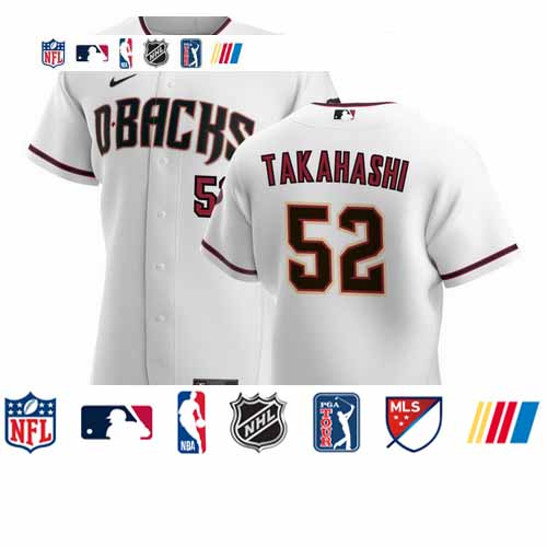Personalized Arizona Diamondbacks #52 Bo Takahashi Men’s White Crimson Authentic Home Team MLB Jersey