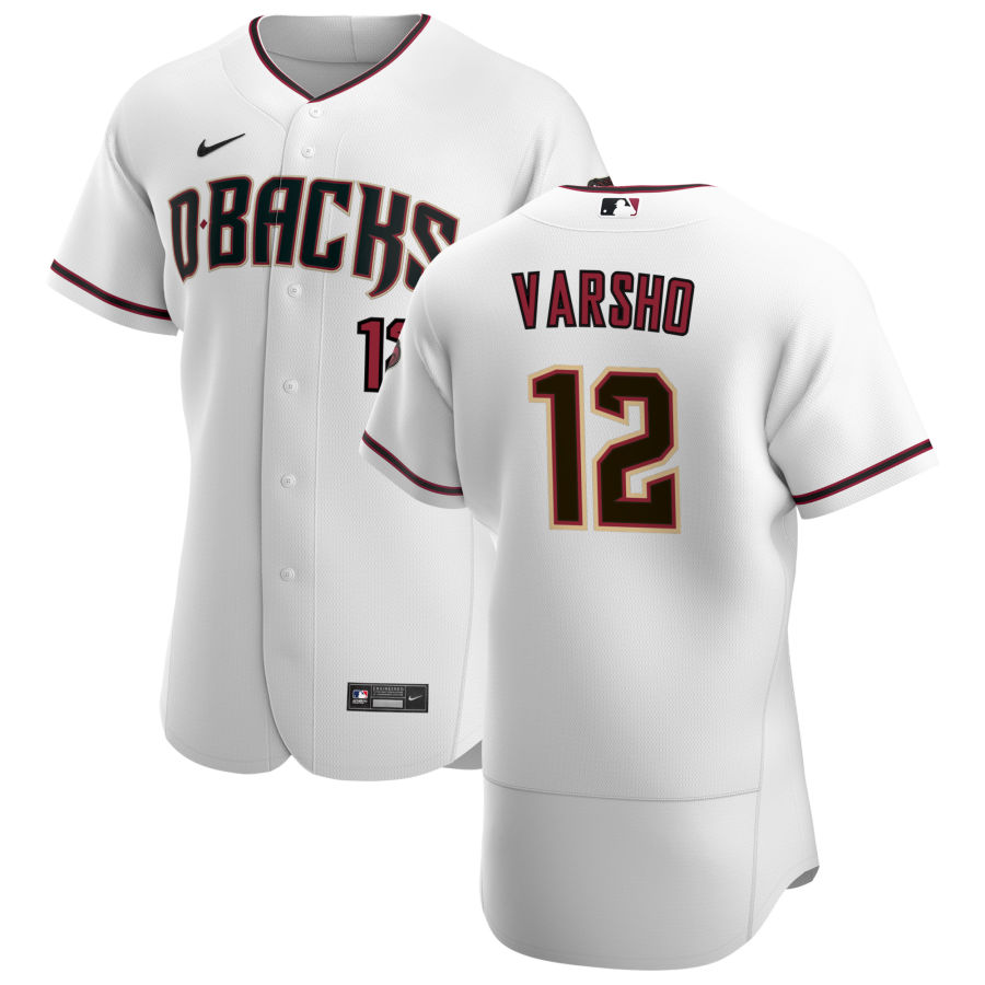 Personalized Arizona Diamondbacks #12 Daulton Varsho Men’s White Crimson Authentic Home Team MLB Jersey