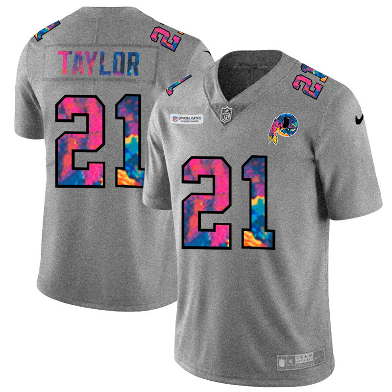 Personalized Washington Redskins #21 Sean Taylor Men’s Multi-Color 2020 NFL Crucial Catch NFL Jersey Greyheather