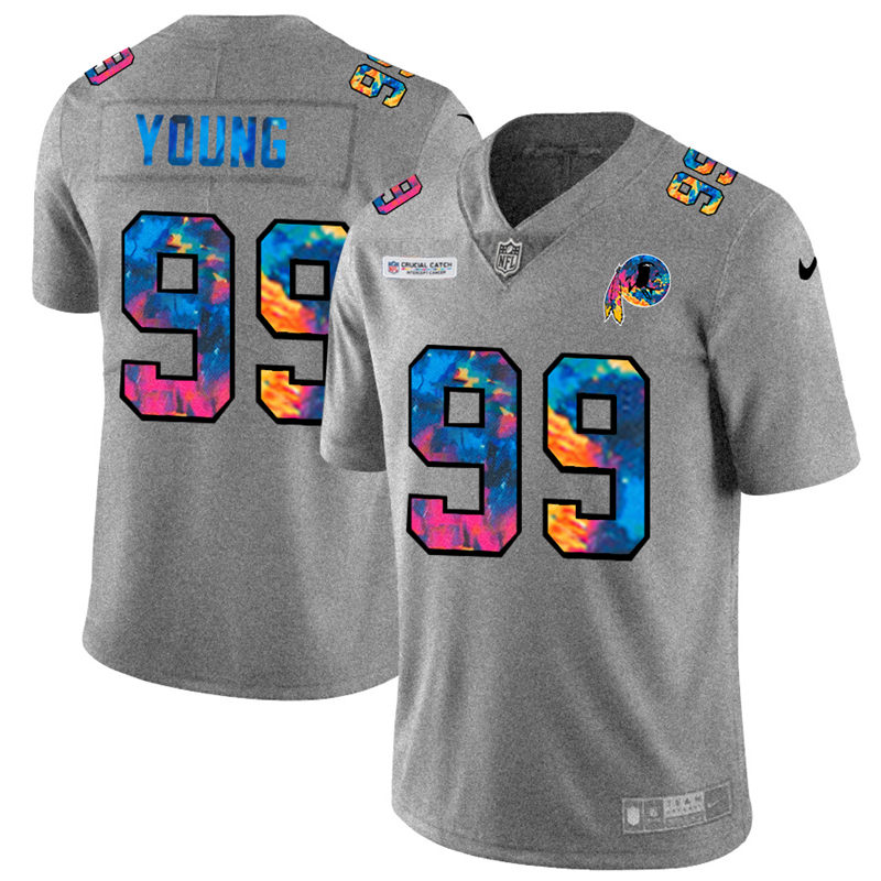 Personalized Washington Redskins #99 Chase Young Men’s Multi-Color 2020 NFL Crucial Catch NFL Jersey Greyheather