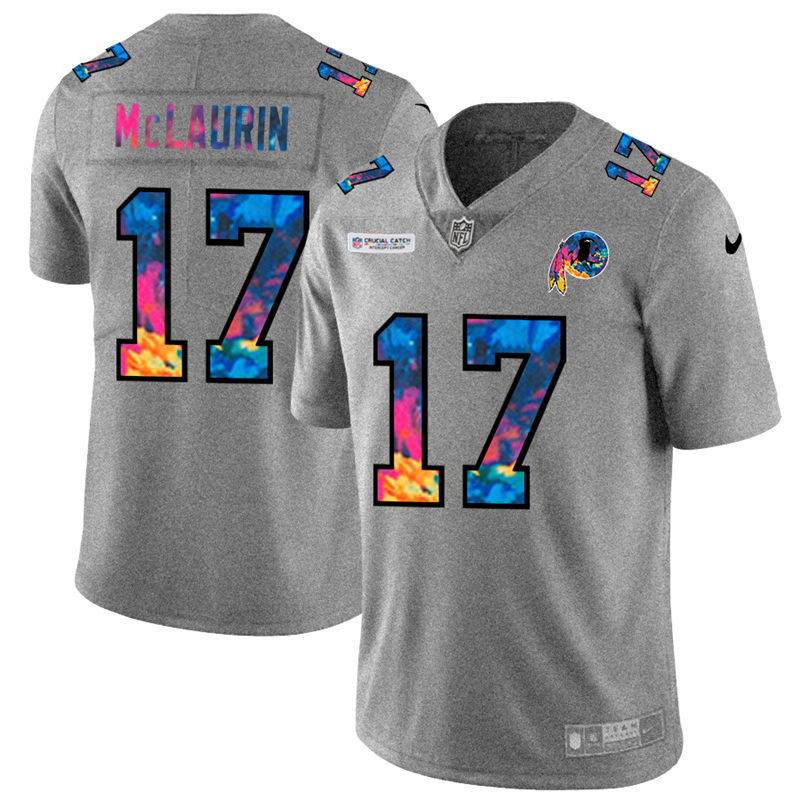 Personalized Washington Redskins #17 Terry McLaurin Men’s Multi-Color 2020 NFL Crucial Catch NFL Jersey Greyheather