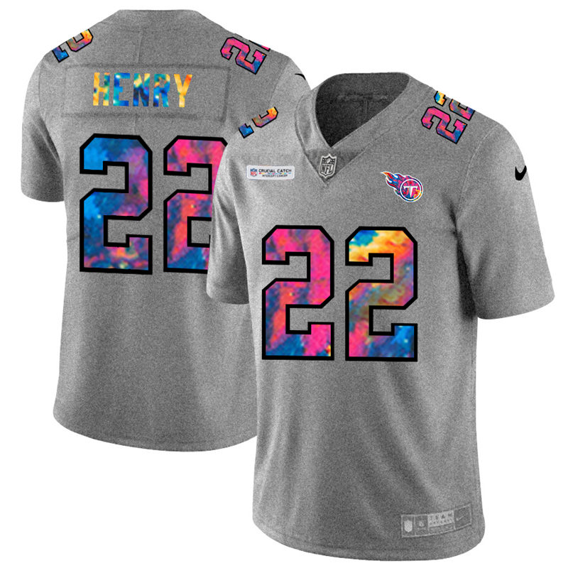 Personalized Tennessee Titans #22 Derrick Henry Men’s Multi-Color 2020 NFL Crucial Catch NFL Jersey Greyheather