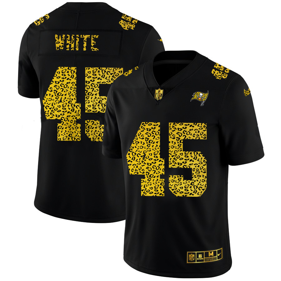 Personalized Tampa Bay Buccaneers #45 Devin White Men’s Leopard Print Fashion Limited NFL Jersey Black