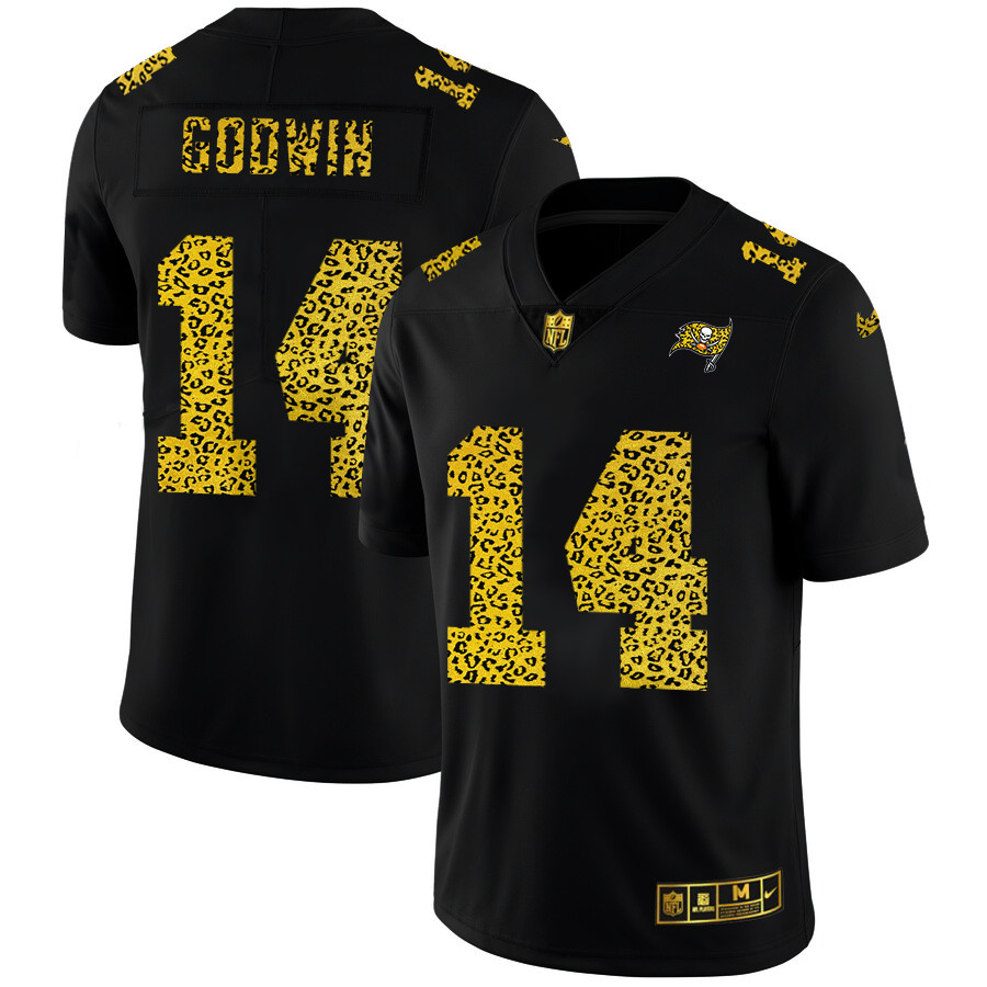 Personalized Tampa Bay Buccaneers #14 Chris Godwin Men’s Leopard Print Fashion Limited NFL Jersey Black
