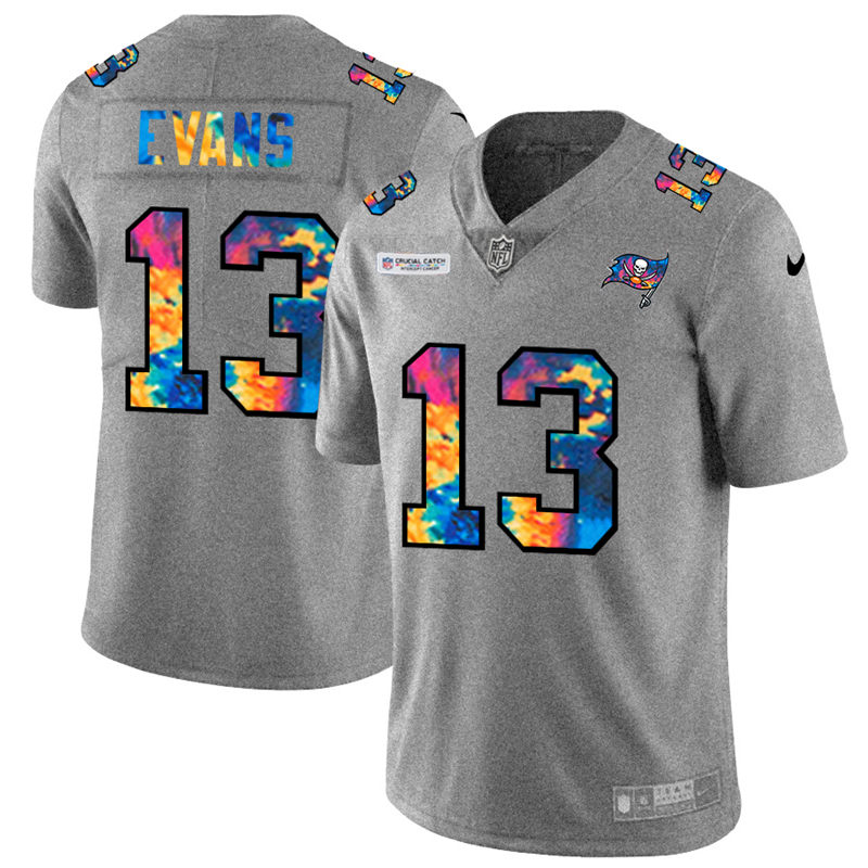 Personalized Tampa Bay Buccaneers #13 Mike Evans Men’s Multi-Color 2020 NFL Crucial Catch NFL Jersey Greyheather