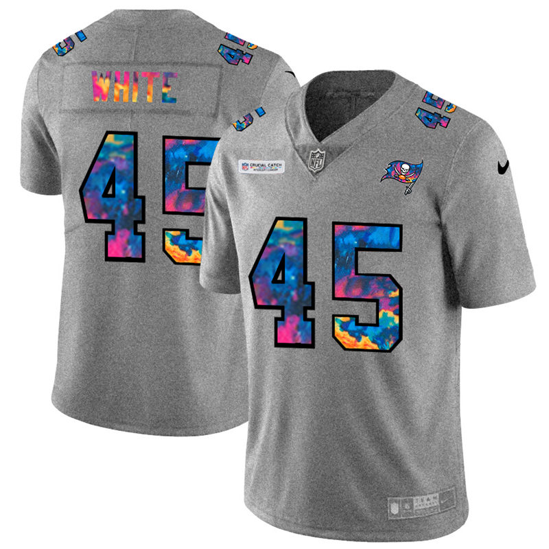 Personalized Tampa Bay Buccaneers #45 Devin White Men’s Multi-Color 2020 NFL Crucial Catch NFL Jersey Greyheather