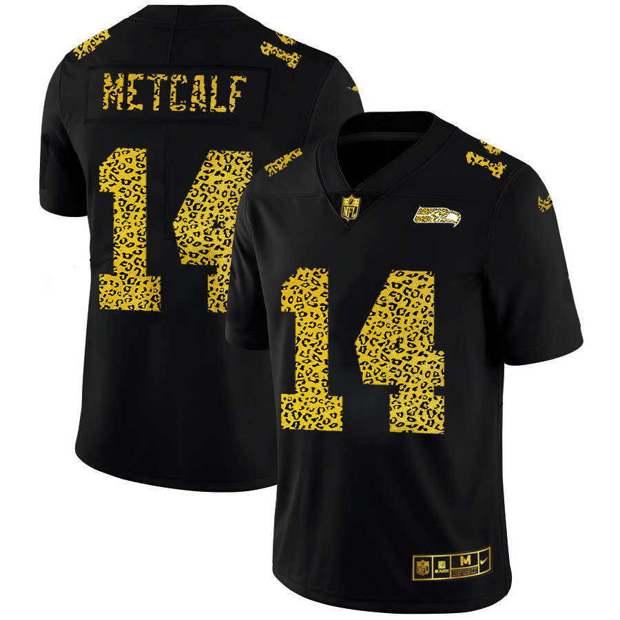 Personalized Seattle Seahawks #14 DK Metcalf Men’s Leopard Print Fashion Limited NFL Jersey Black