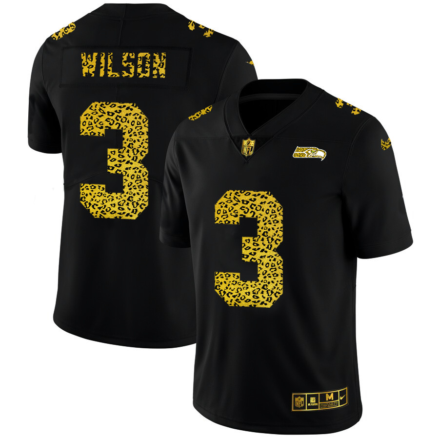 Personalized Seattle Seahawks #3 Russell Wilson Men’s Leopard Print Fashion Limited NFL Jersey Black