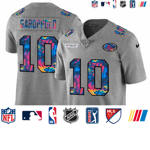 Personalized San Francisco 49ers #10 Jimmy Garoppolo Men’s Multi-Color 2020 NFL Crucial Catch NFL Jersey Greyheather