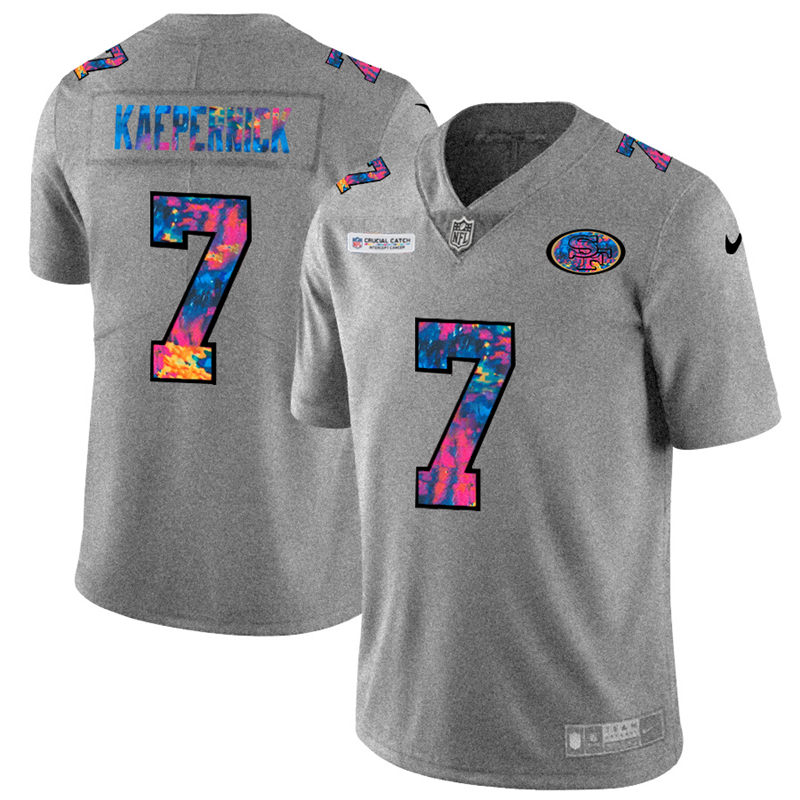 Personalized San Francisco 49ers #7 Colin Kaepernick Men’s Multi-Color 2020 NFL Crucial Catch NFL Jersey Greyheather
