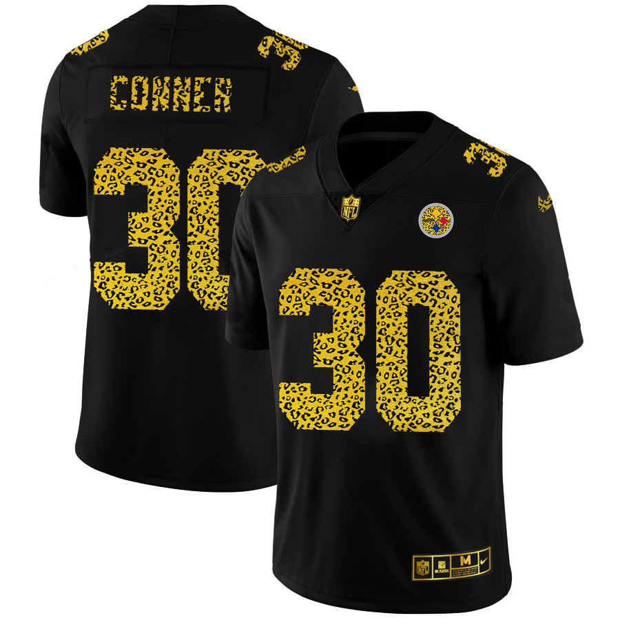 Personalized Pittsburgh Steelers #30 James Conner Men’s Leopard Print Fashion Limited NFL Jersey Black