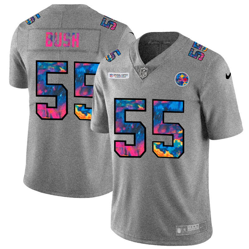 Personalized Pittsburgh Steelers #55 Devin Bush Men’s Multi-Color 2020 NFL Crucial Catch NFL Jersey Greyheather