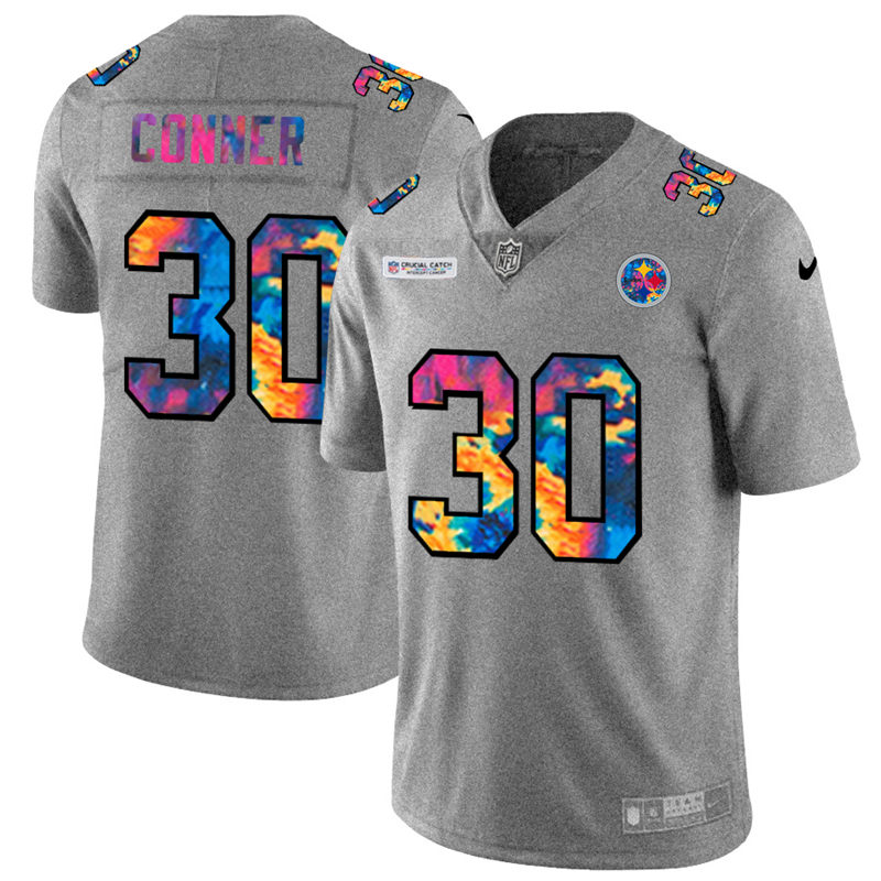Personalized Pittsburgh Steelers #30 James Conner Men’s Multi-Color 2020 NFL Crucial Catch NFL Jersey Greyheather