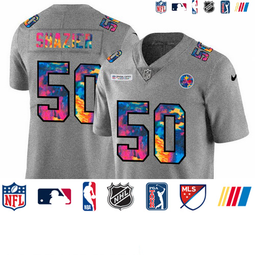 Personalized Pittsburgh Steelers #50 Ryan Shazier Men’s Multi-Color 2020 NFL Crucial Catch NFL Jersey Greyheather