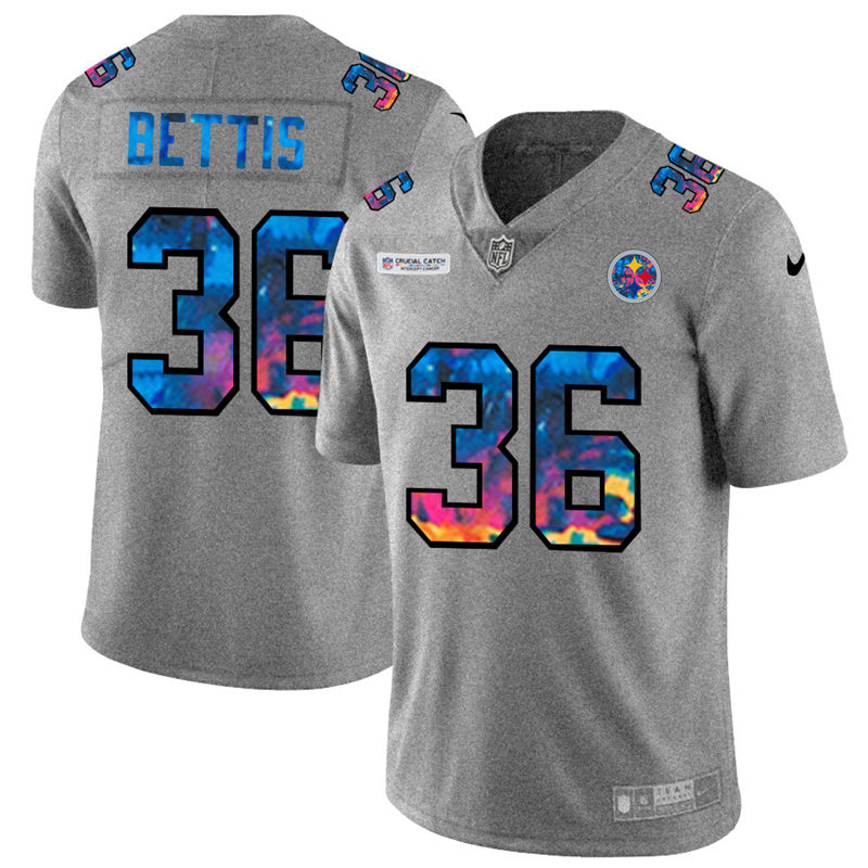 Personalized Pittsburgh Steelers #36 Jerome Bettis Men’s Multi-Color 2020 NFL Crucial Catch NFL Jersey Greyheather