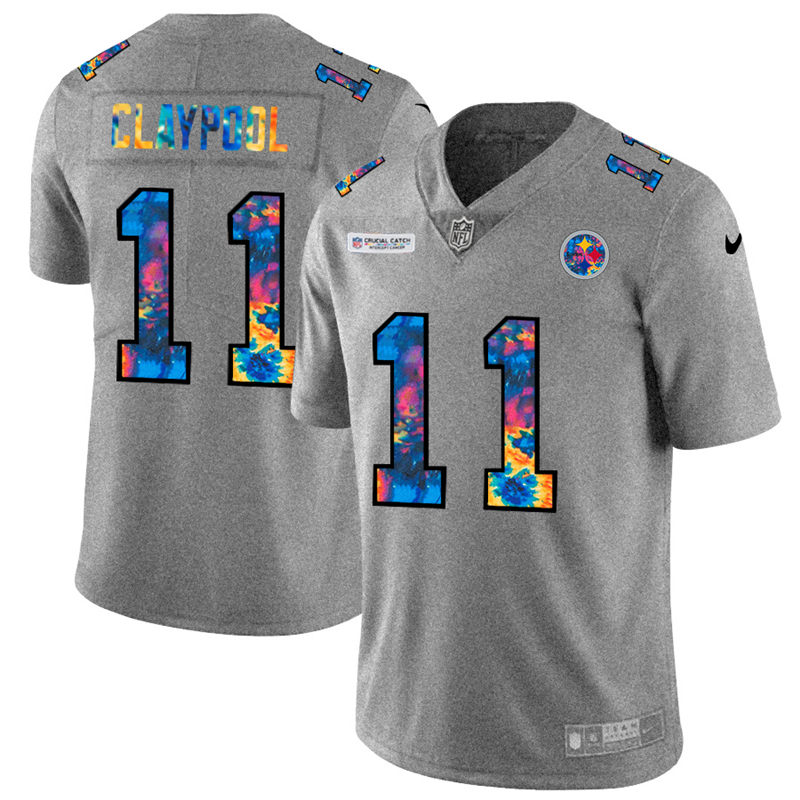 Personalized Pittsburgh Steelers #11 Chase Claypool Men’s Multi-Color 2020 NFL Crucial Catch NFL Jersey Greyheather