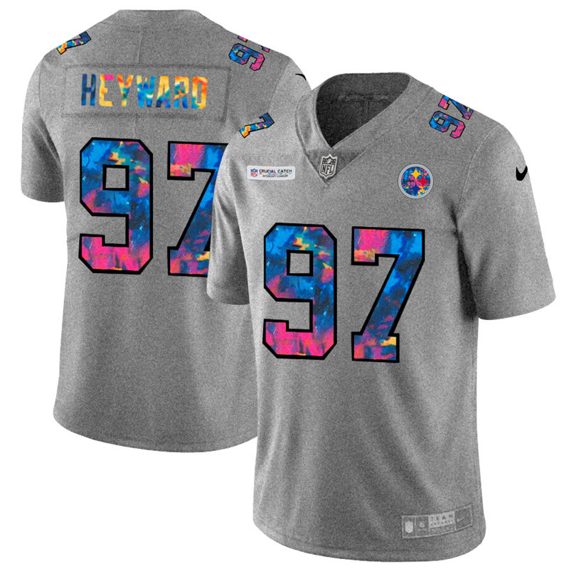 Personalized Pittsburgh Steelers #97 Cameron Heyward Men’s Multi-Color 2020 NFL Crucial Catch NFL Jersey Greyheather