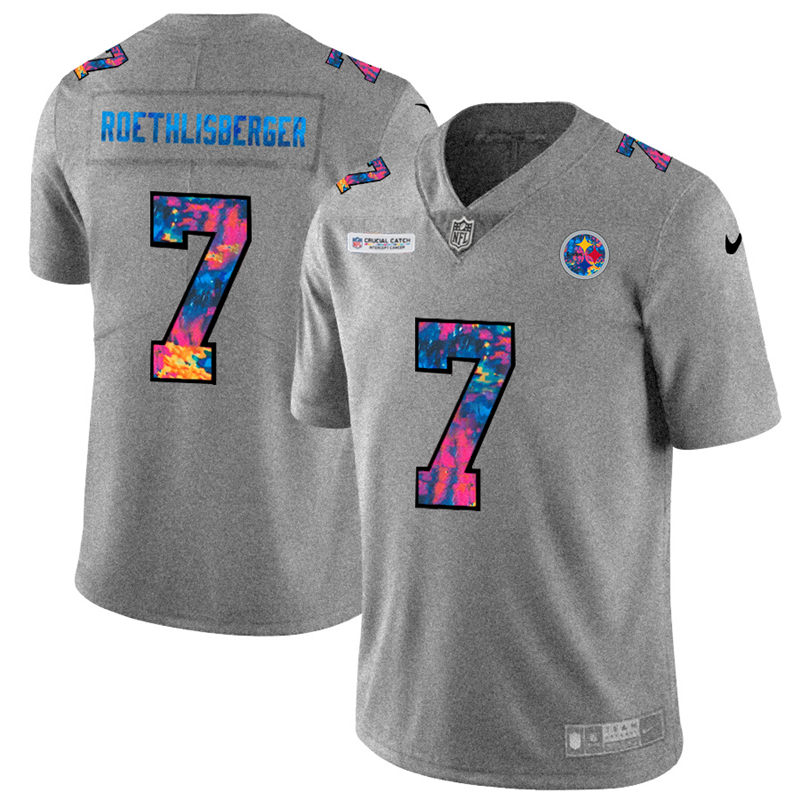 Personalized Pittsburgh Steelers #7 Ben Roethlisberger Men’s Multi-Color 2020 NFL Crucial Catch NFL Jersey Greyheather