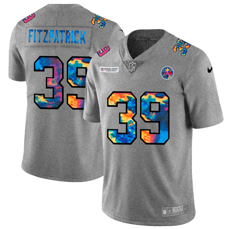 Personalized Pittsburgh Steelers #39 Minkah Fitzpatrick Men’s Multi-Color 2020 NFL Crucial Catch NFL Jersey Greyheather