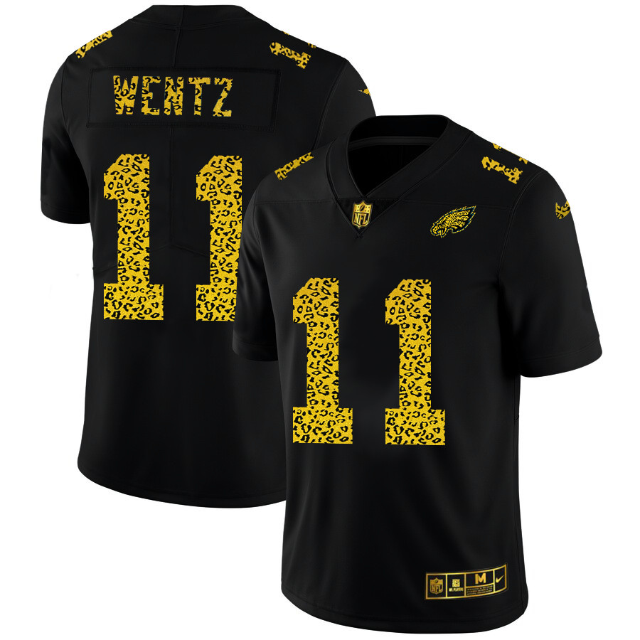 Personalized Philadelphia Eagles #11 Carson Wentz Men’s Leopard Print Fashion Limited NFL Jersey Black
