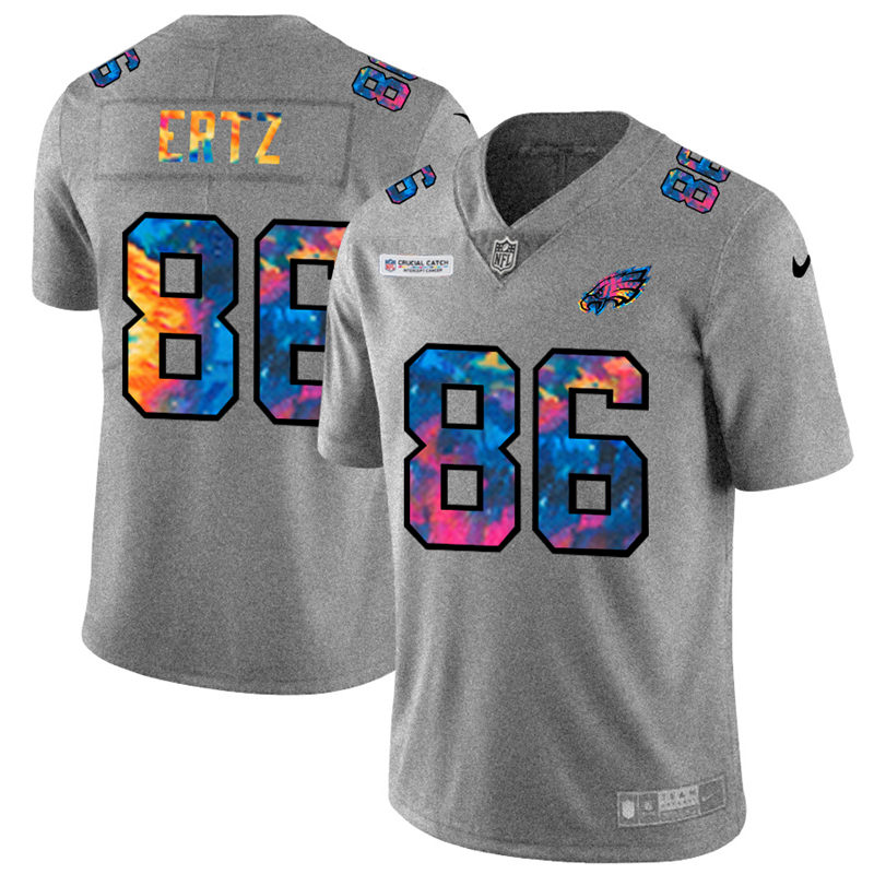 Personalized Philadelphia Eagles #86 Zach Ertz Men’s Multi-Color 2020 NFL Crucial Catch NFL Jersey Greyheather
