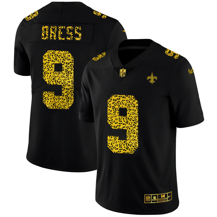 Personalized New Orleans Saints #9 Drew Brees Men’s Leopard Print Fashion Limited NFL Jersey Black