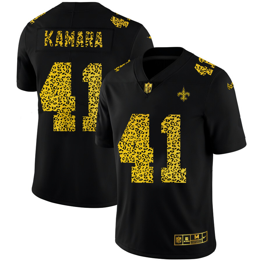 Personalized New Orleans Saints #41 Alvin Kamara Men’s Leopard Print Fashion Limited NFL Jersey Black