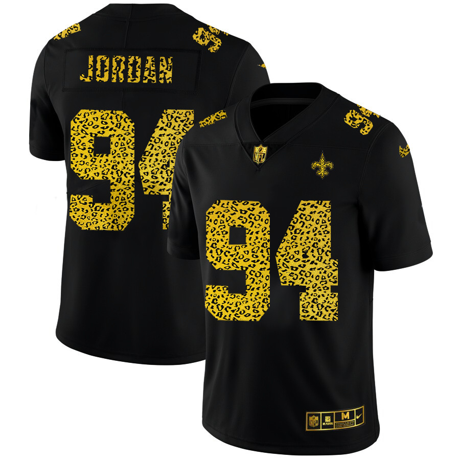 Personalized New Orleans Saints #94 Cameron Jordan Men’s Leopard Print Fashion Limited NFL Jersey Black