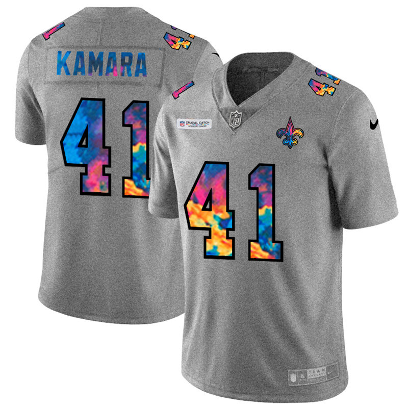 Personalized New Orleans Saints #41 Alvin Kamara Men’s Multi-Color 2020 NFL Crucial Catch NFL Jersey Greyheather
